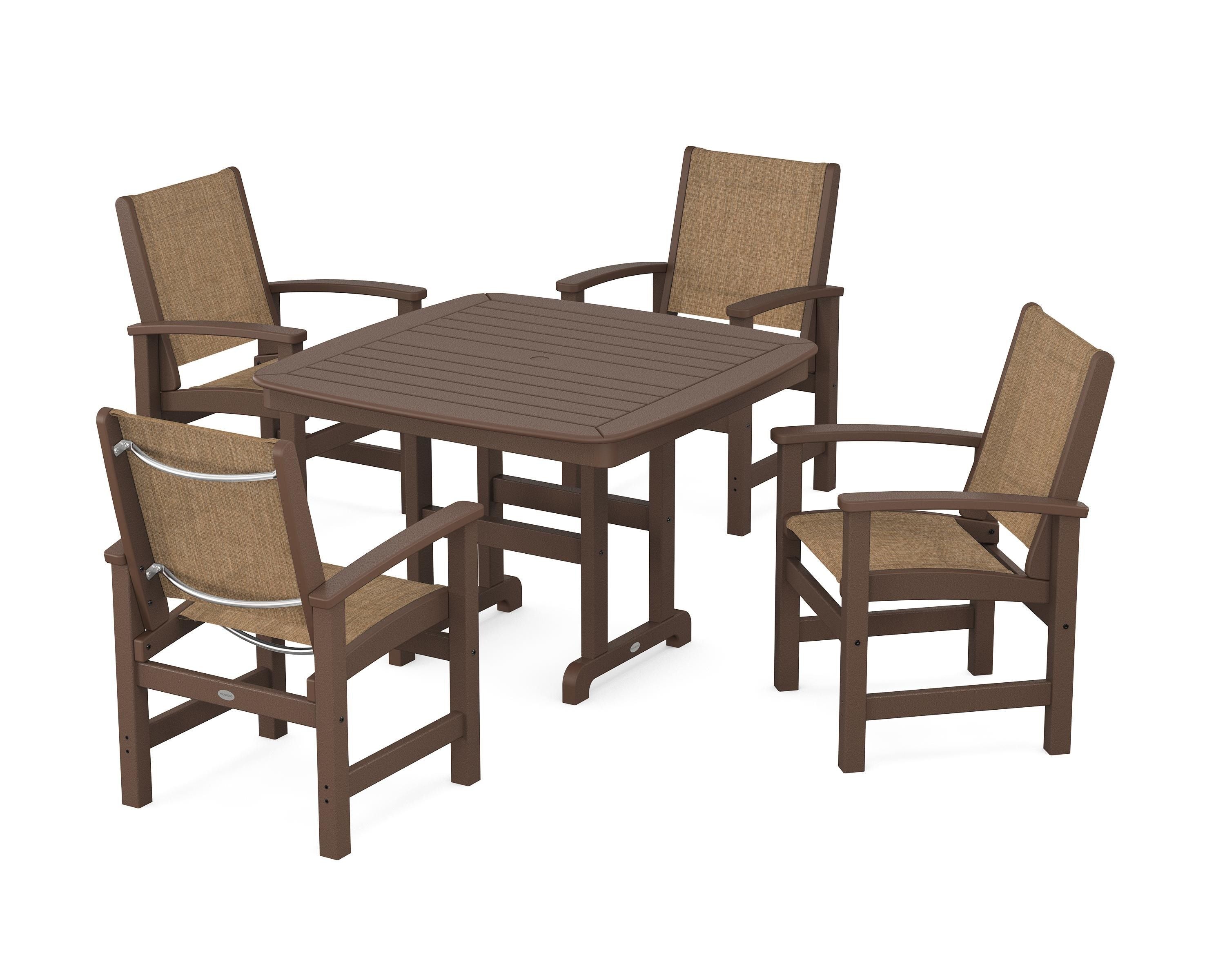 POLYWOOD® Coastal 5-Piece Dining Set in Mahogany / Burlap Sling