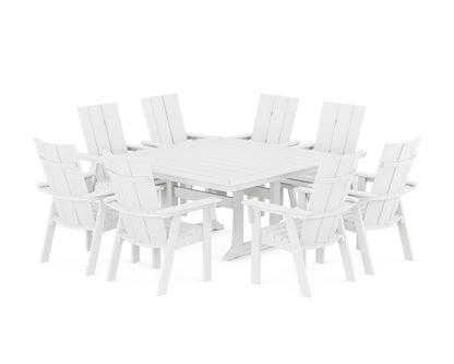 POLYWOOD® Modern Curveback Adirondack 9-Piece Square Dining Set with Trestle Legs in White