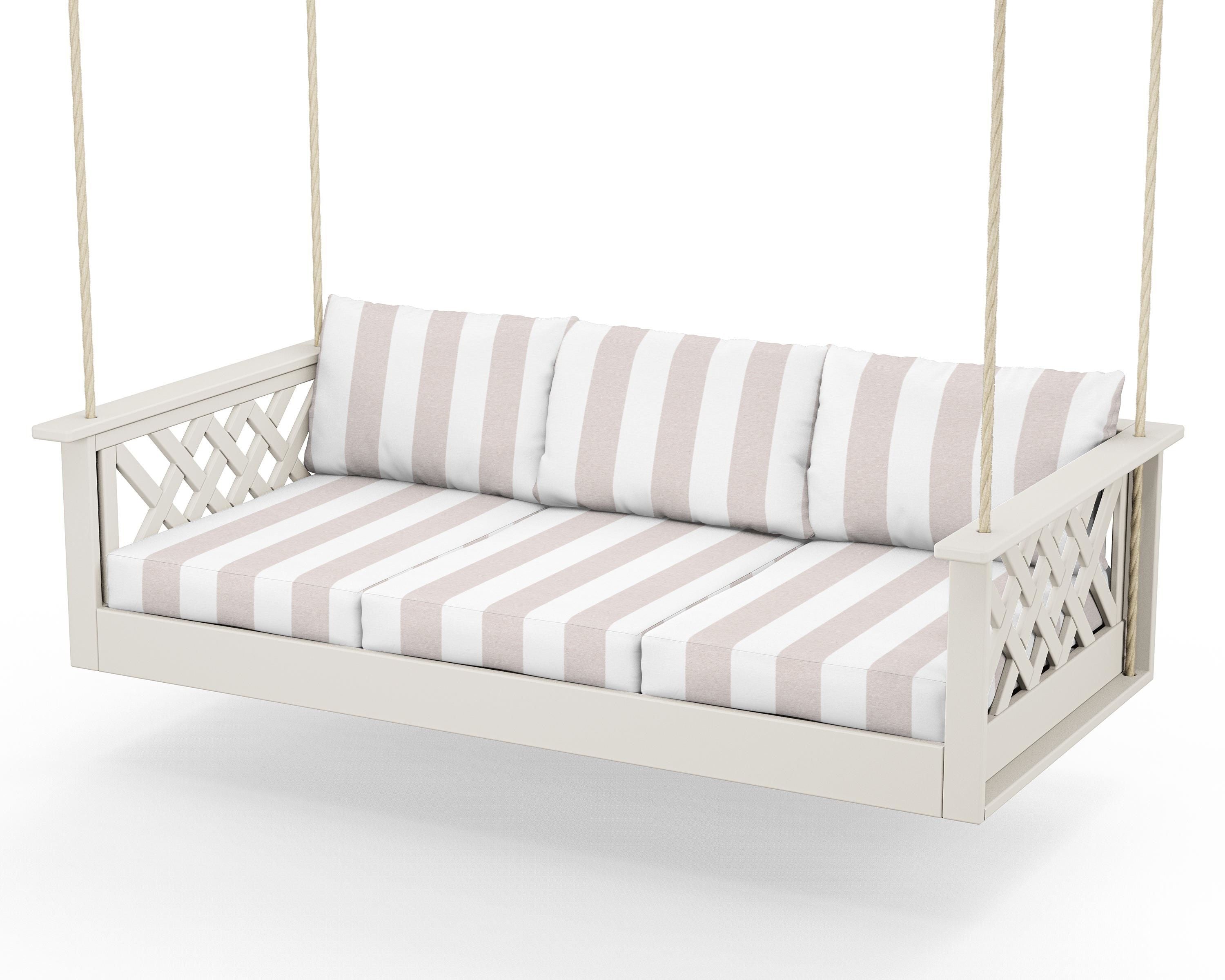 Country Living Wovendale Daybed Swing in Sand / Cabana Stripe Dune Burlap