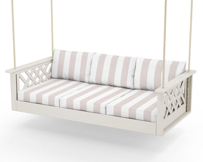 Country Living Wovendale Daybed Swing in Sand / Cabana Stripe Dune Burlap