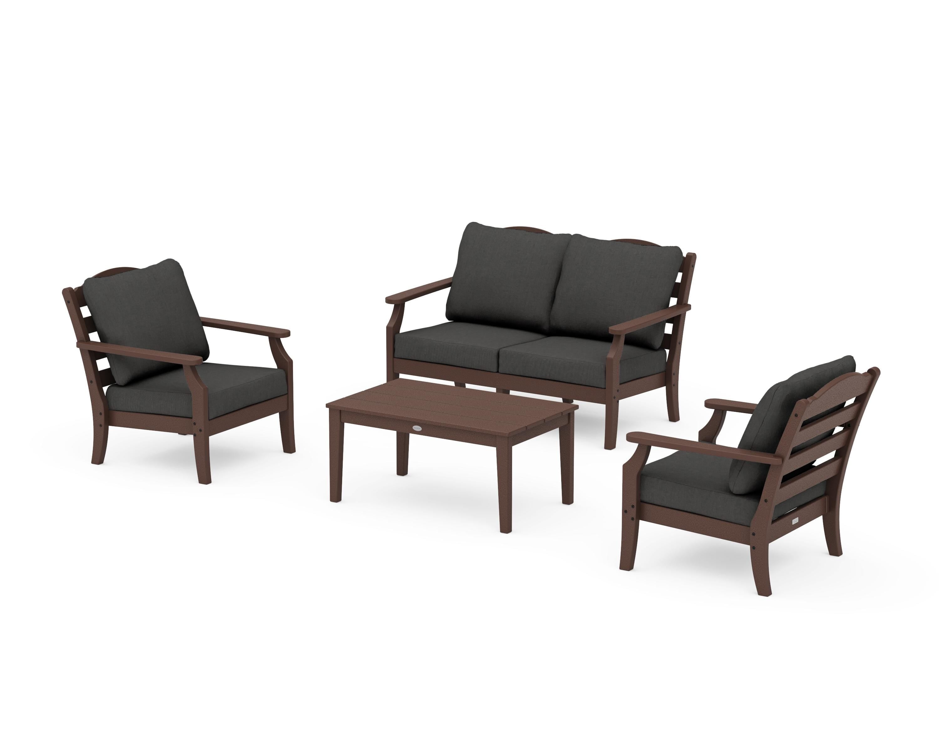 Draper James™ by  POLYWOOD® Savannah 4-Piece Deep Seating Set with Loveseat in Mahogany / Spectrum Carbon