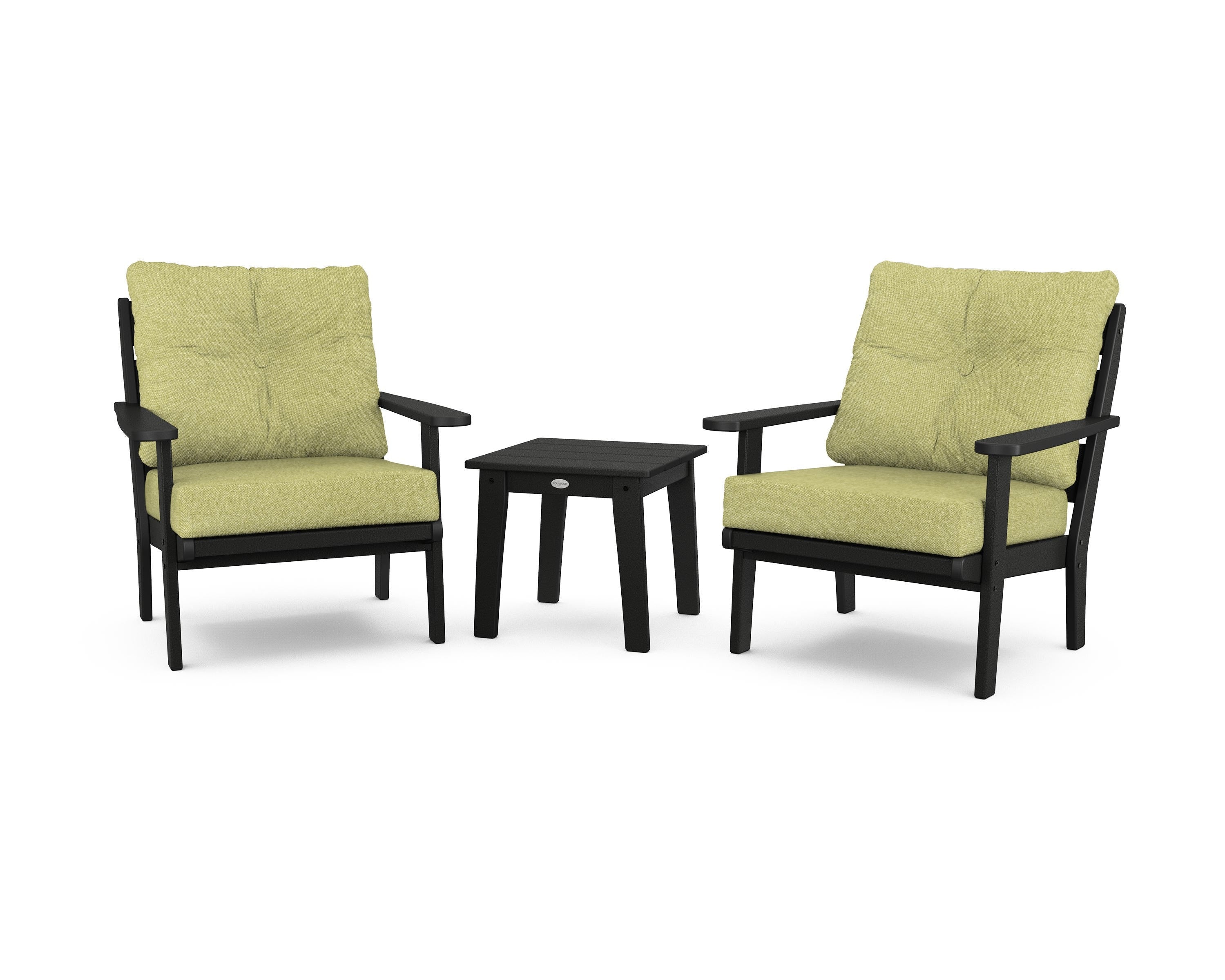 POLYWOOD® Lakeside 3-Piece Deep Seating Chair Set in Black / Chartreuse Boucle