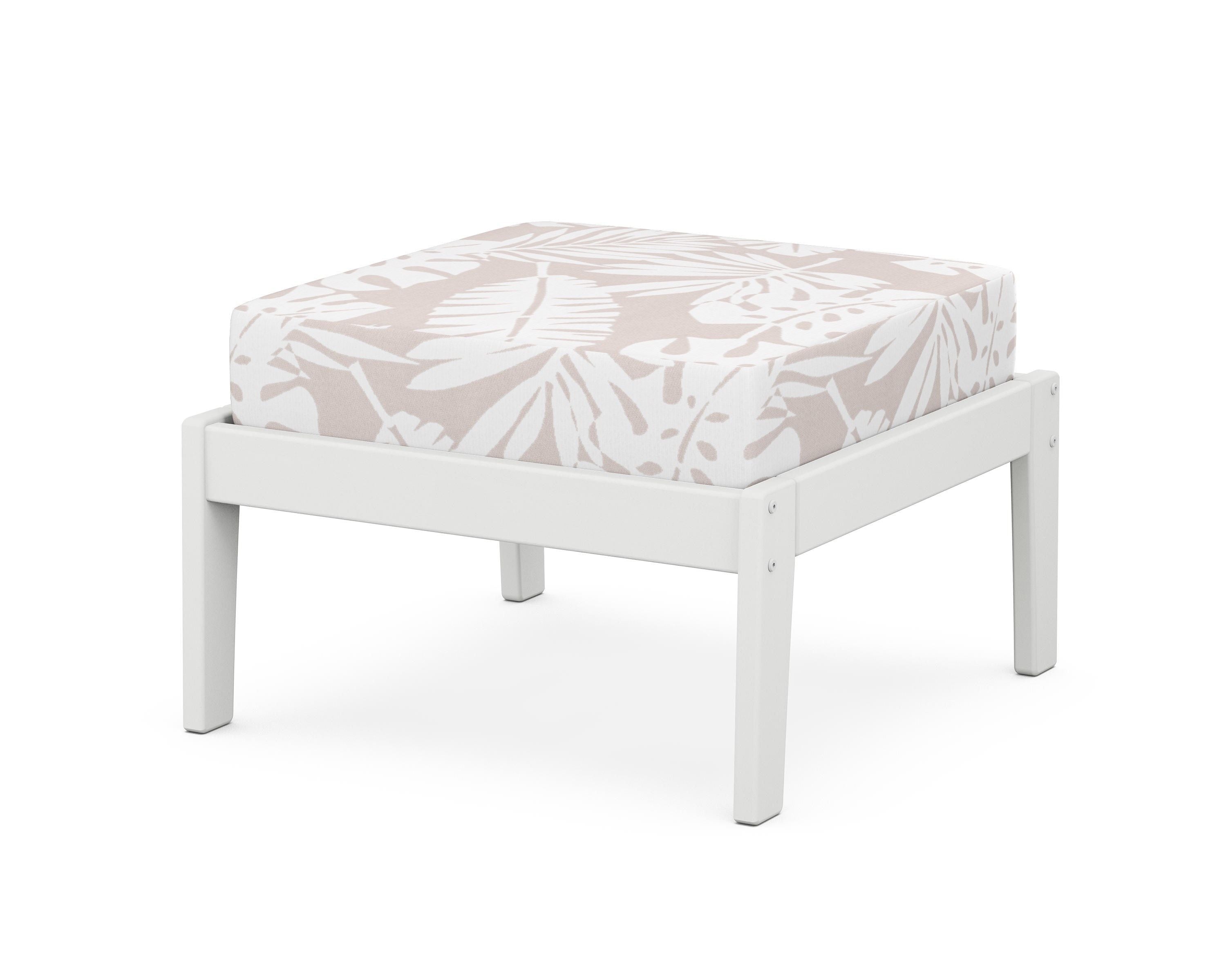 Unbranded Deep Seating Ottoman in White / Leaf Dune Burlap