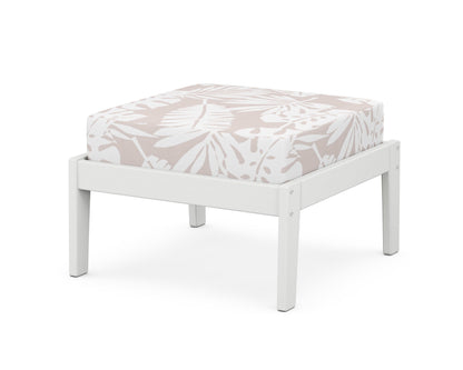 Unbranded Deep Seating Ottoman in White / Leaf Dune Burlap