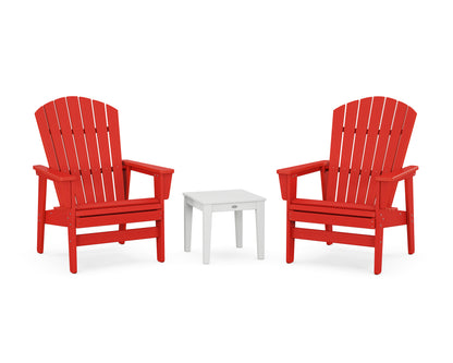 POLYWOOD® 3-Piece Nautical Grand Upright Adirondack Set in Sunset Red / White