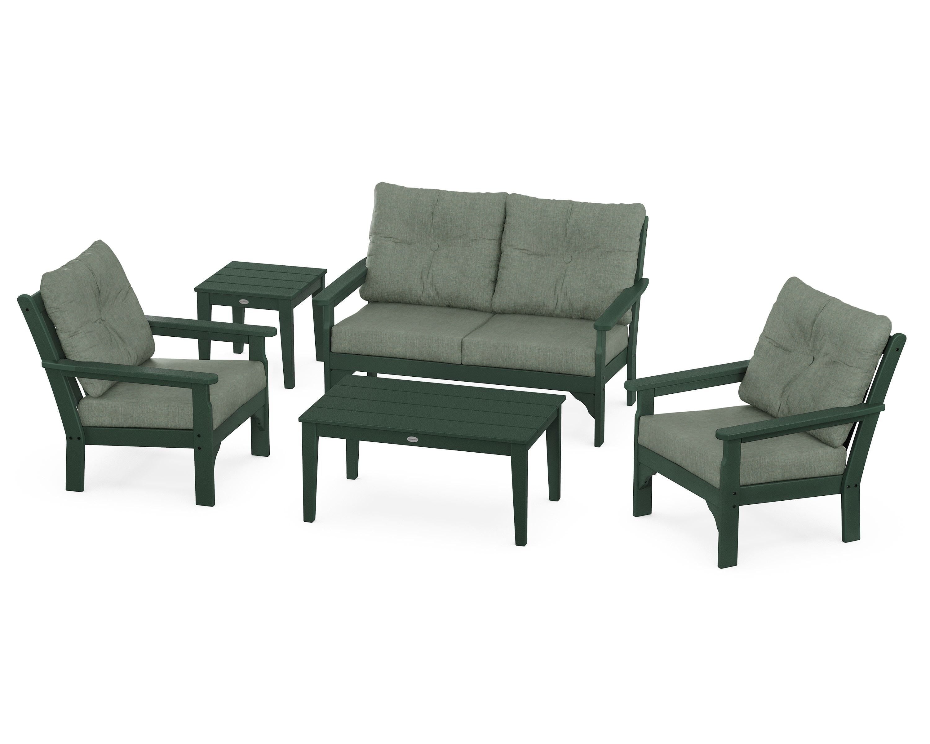 POLYWOOD® Vineyard 5-Piece Deep Seating Set in Green / Cast Sage