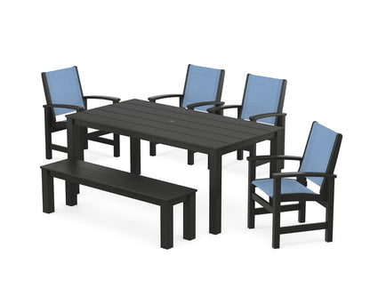 POLYWOOD® Coastal 6-Piece Parsons Dining Set with Bench in Black / Poolside Sling