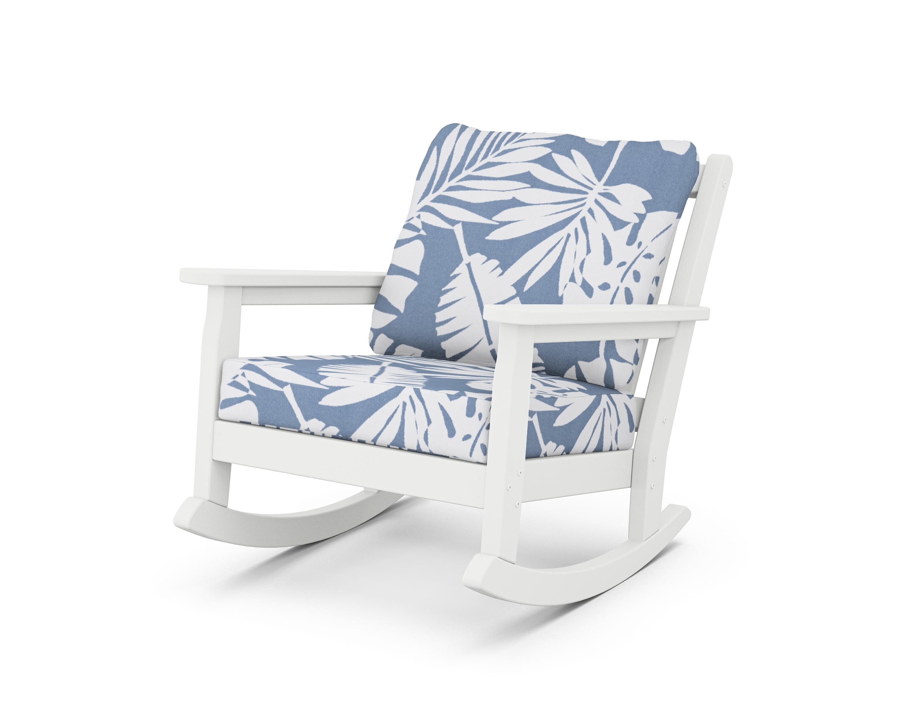 POLYWOOD® Chippendale Deep Seating Rocking Chair in White / Leaf Sky Blue