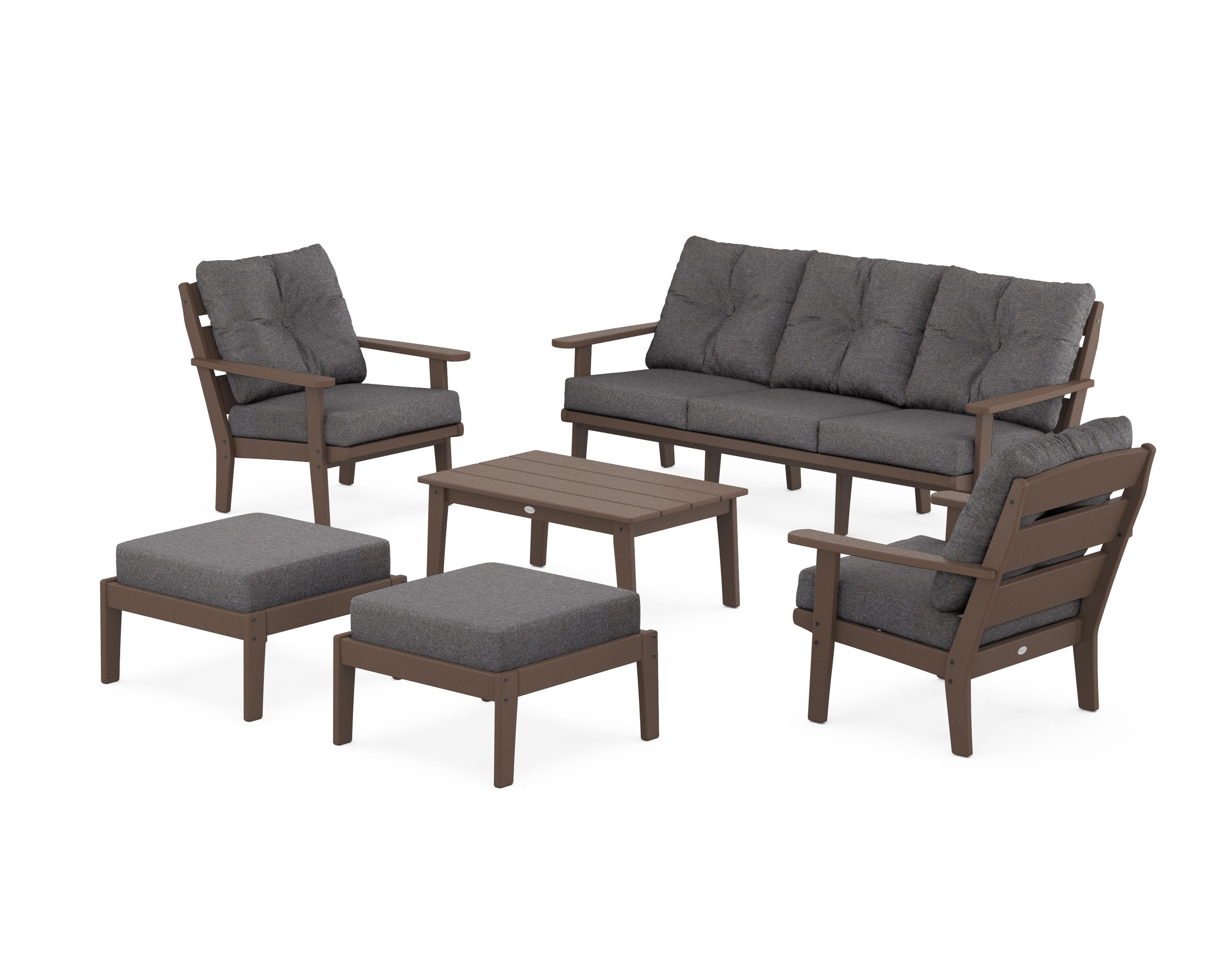 POLYWOOD® Lakeside 6-Piece Lounge Sofa Set in Mahogany / Ash Charcoal
