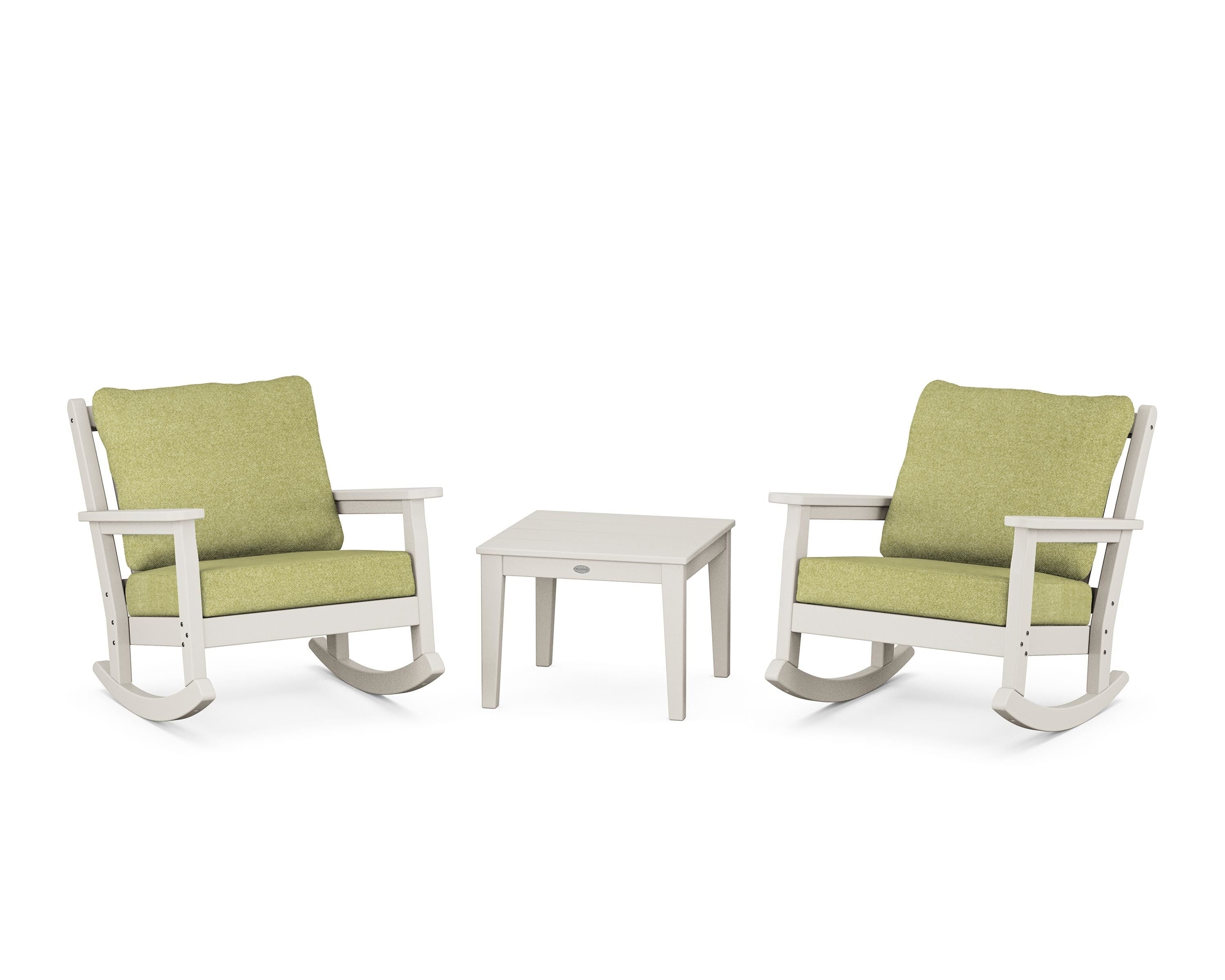 POLYWOOD® Chippendale 3-Piece Deep Seating Rocker Set in Sand / Chartreuse Boucle