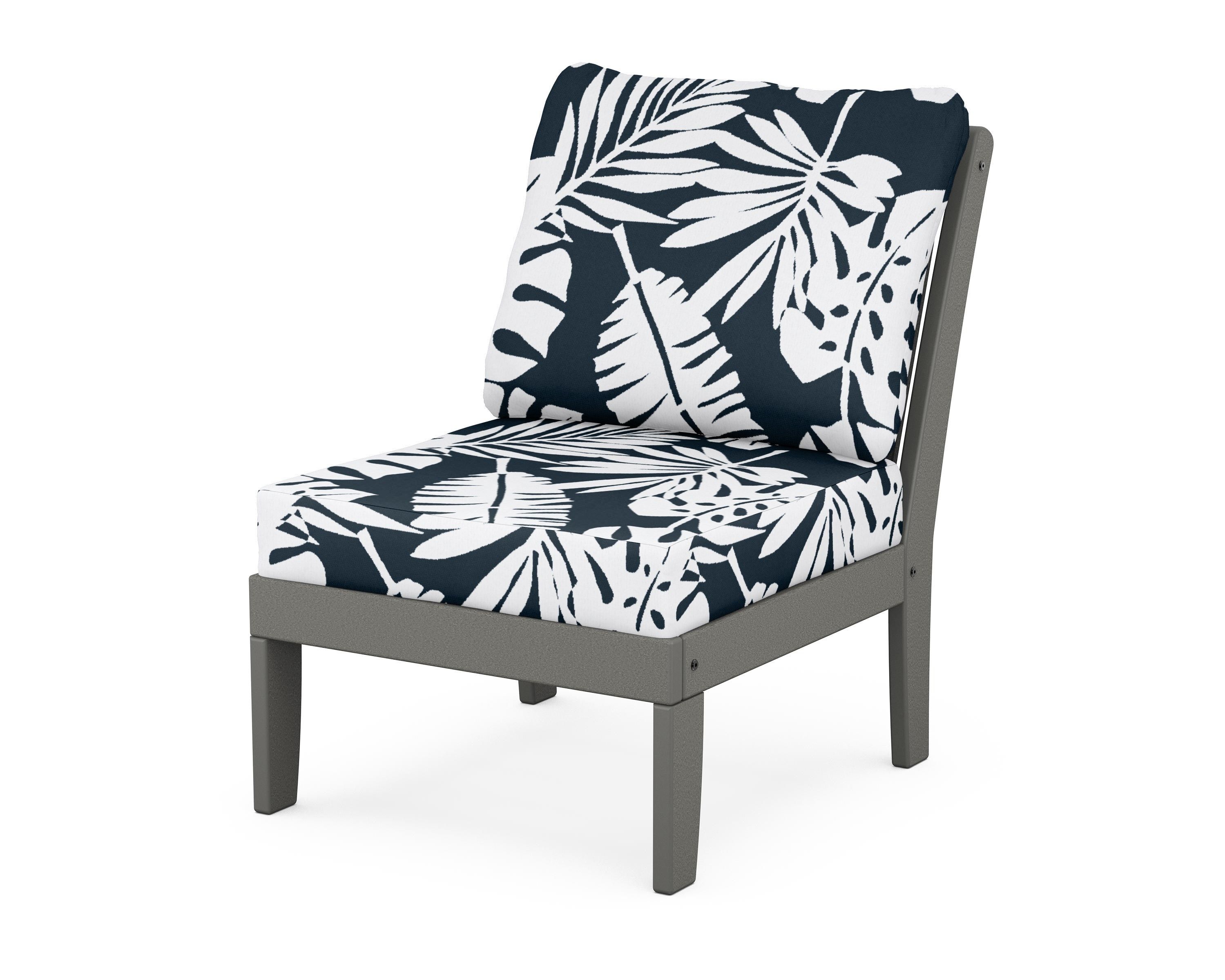 POLYWOOD® Braxton Modular Armless Chair in Slate Grey / Leaf Marine Indigo