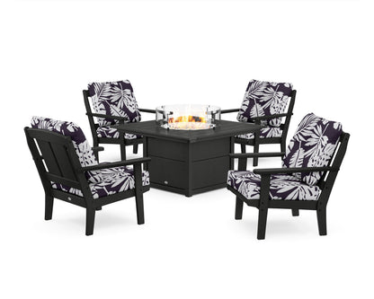 POLYWOOD® Mission 5-Piece Deep Seating Set with Fire Pit Table in Black / Leaf Navy