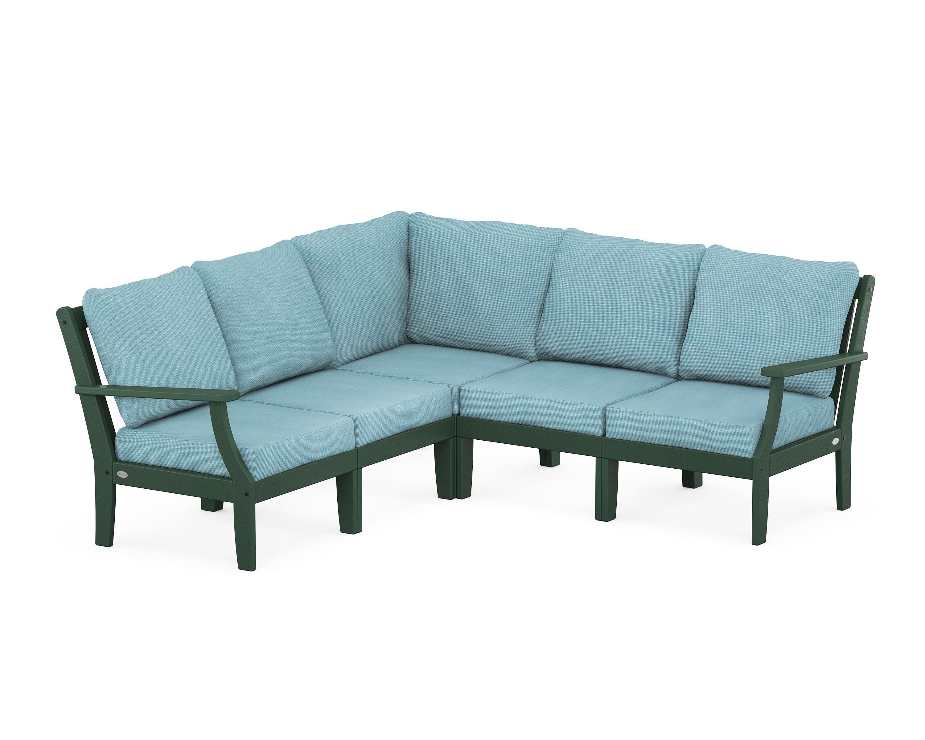 POLYWOOD® Braxton Modular 5-Piece Deep Seating Set in Green / Lattice Sky Blue