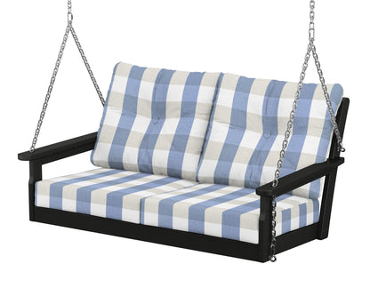 POLYWOOD® Vineyard Deep Seating Swing in Black / Buffalo Plaid Sky Blue