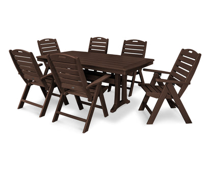 POLYWOOD® Nautical Folding Highback Chair 7-Piece Dining Set with Trestle Legs in Mahogany
