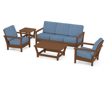 POLYWOOD® Harbour 5-Piece Deep Seating Set in Teak / Sky Blue