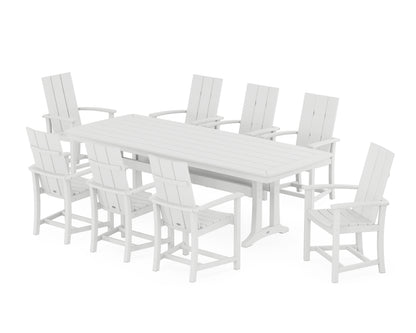 POLYWOOD® Modern Adirondack 9-Piece Dining Set with Trestle Legs in White