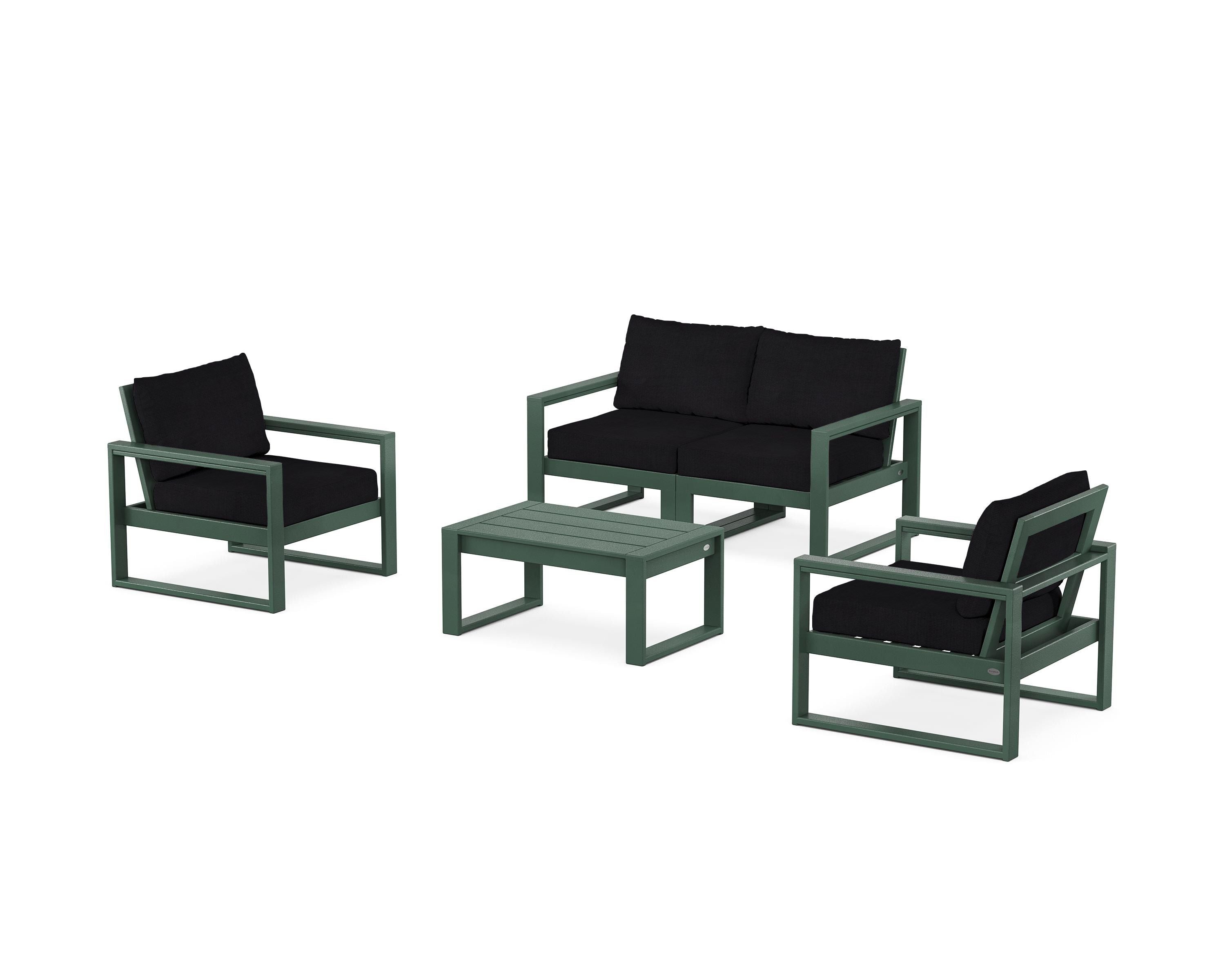 POLYWOOD® EDGE Sectional 4-Piece Deep Seating Set with Loveseat in Green / Midnight Linen