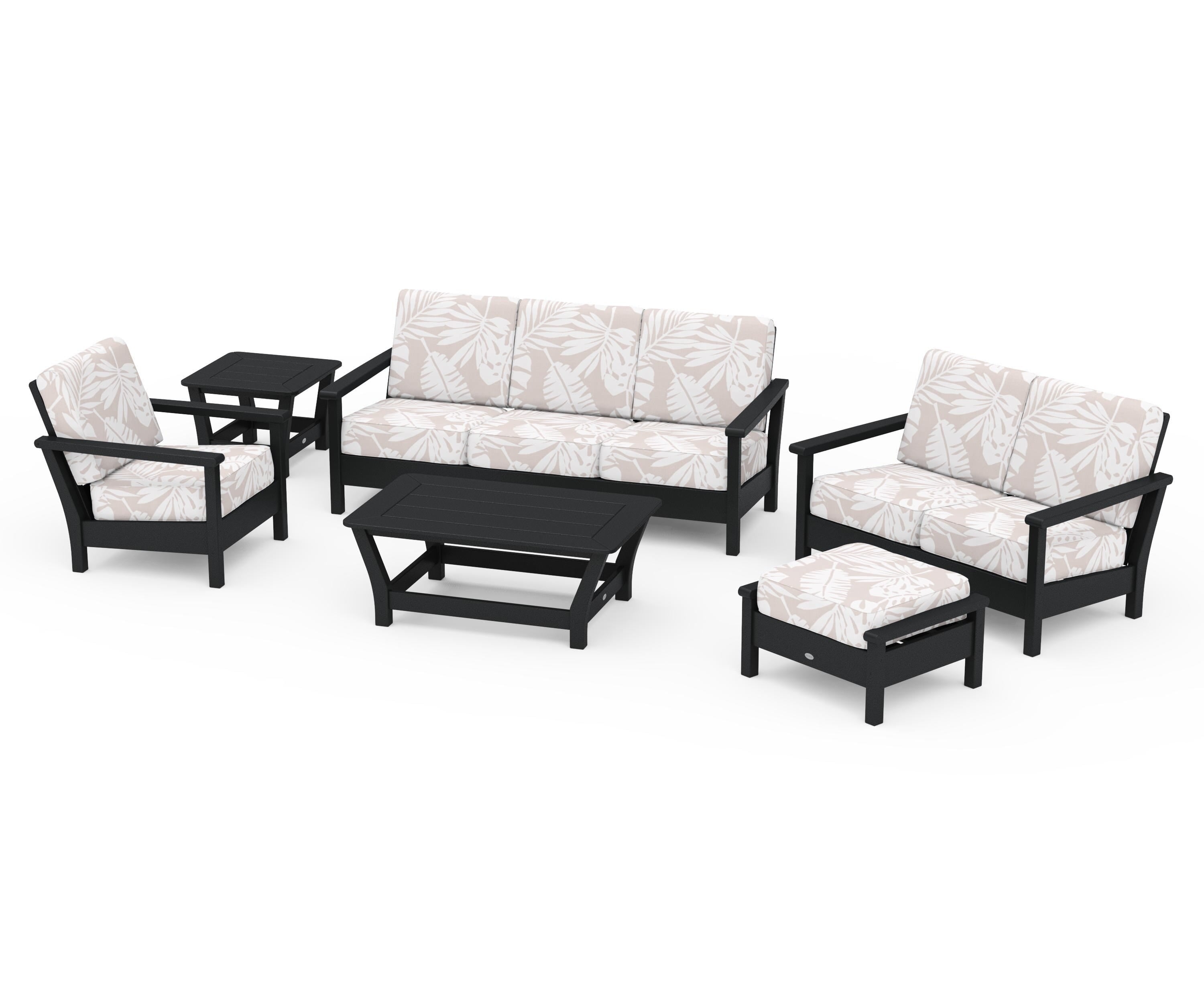 POLYWOOD® Harbour 6-Piece Outdoor Living Set in Black / Leaf Dune Burlap