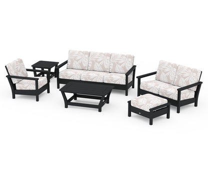 POLYWOOD® Harbour 6-Piece Outdoor Living Set in Black / Leaf Dune Burlap