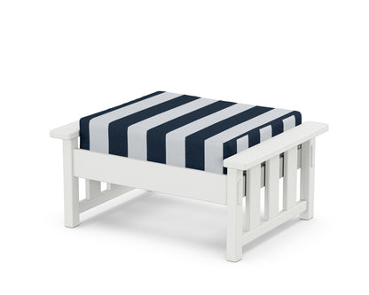 Martha Stewart by POLYWOOD® Acadia Deep Seating Ottoman in White / Cabana Stripe Marine Indigo