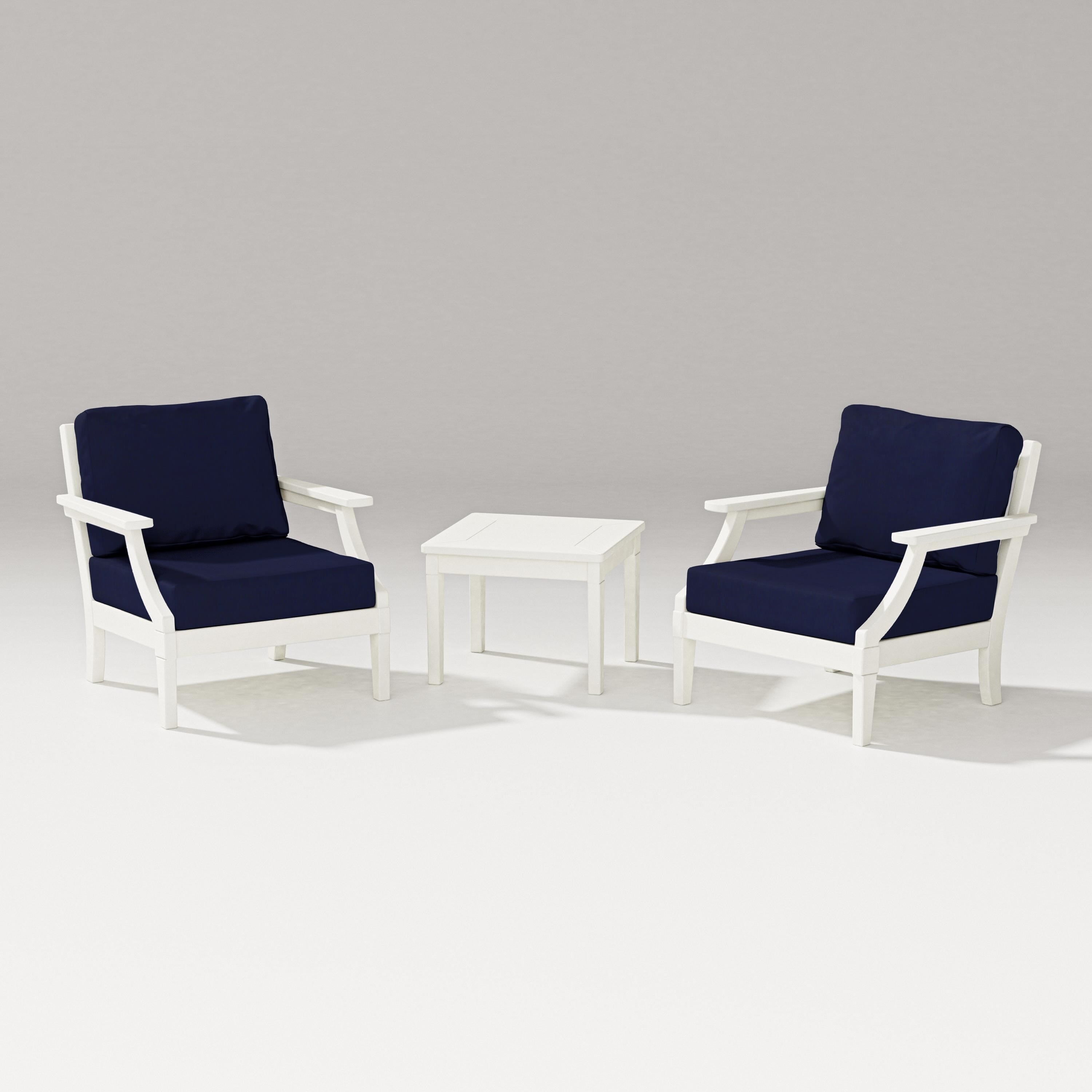 PW Designer Series Estate 3-Piece Lounge Chair Set in Vintage White / Navy
