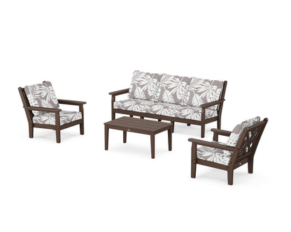 POLYWOOD® Chippendale 4-Piece Deep Seating Set with Sofa in Mahogany / Leaf Grey Mist