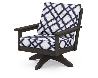 POLYWOOD® Vineyard Deep Seating Swivel Chair in Vintage Coffee / Trellis Navy