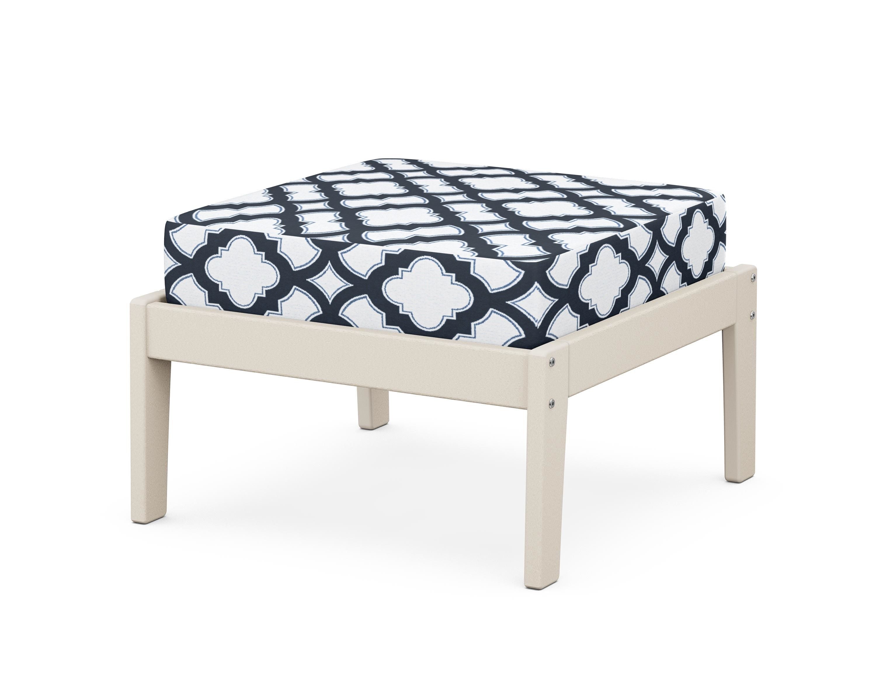 Unbranded Deep Seating Ottoman in Sand / Trellis Marine Indigo