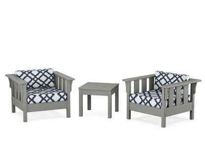 Martha Stewart by POLYWOOD® Acadia 3-Piece Deep Seating Set in Slate Grey / Trellis Marine Indigo