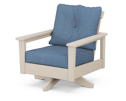 POLYWOOD® Prescott Deep Seating Swivel Chair in Sand / Sky Blue