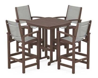 POLYWOOD® Coastal 5-Piece Bar Set in Mahogany / Metallic Sling