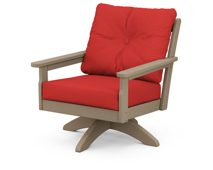 POLYWOOD® Vineyard Deep Seating Swivel Chair in Vintage Sahara / Crimson Linen