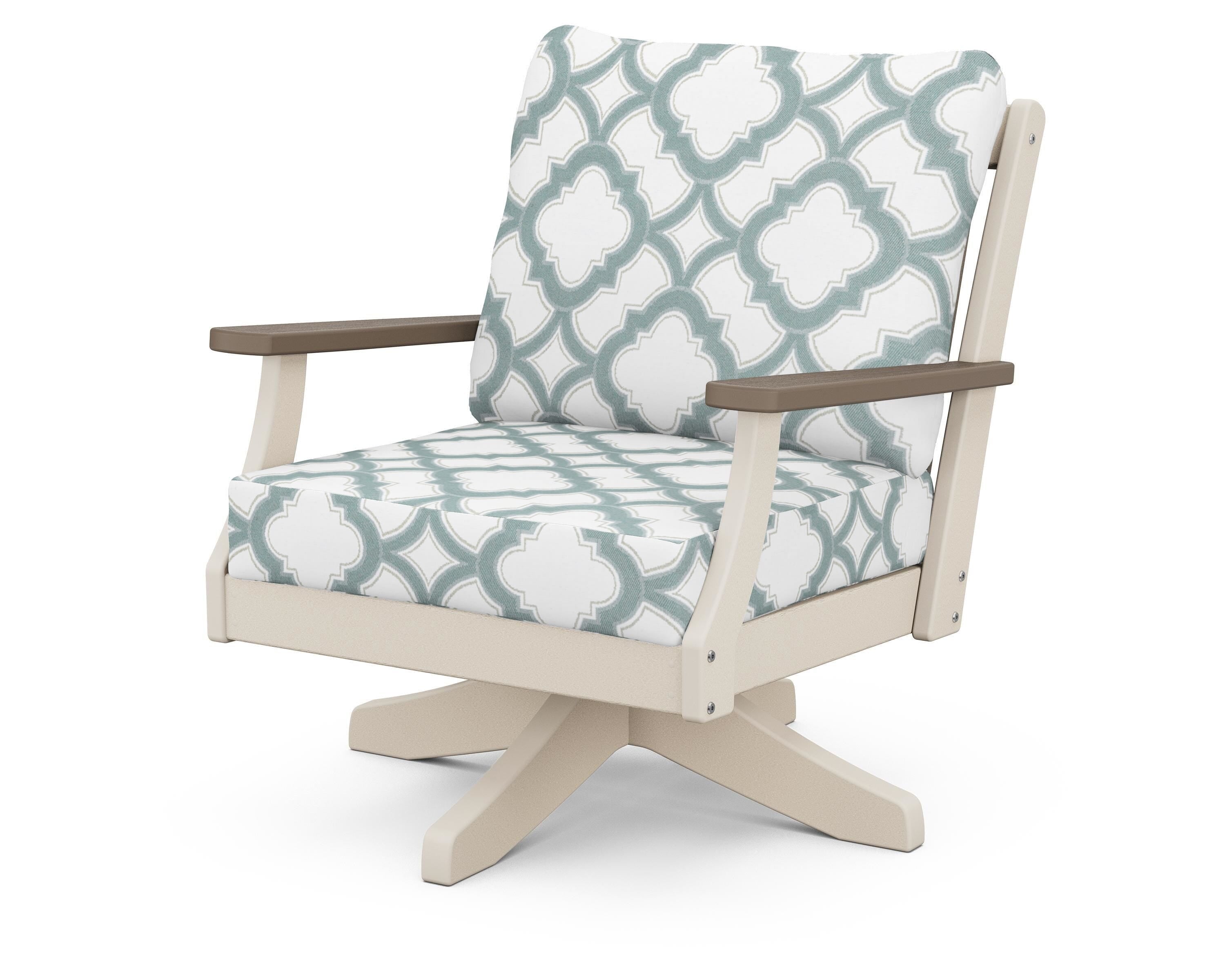 POLYWOOD® Braxton Deep Seating Swivel Chair in Sand / Kona / Trellis Glacier Spa