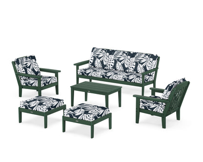 Country Living Cottage 6-Piece Lounge Sofa Set in Green / Leaf Marine Indigo