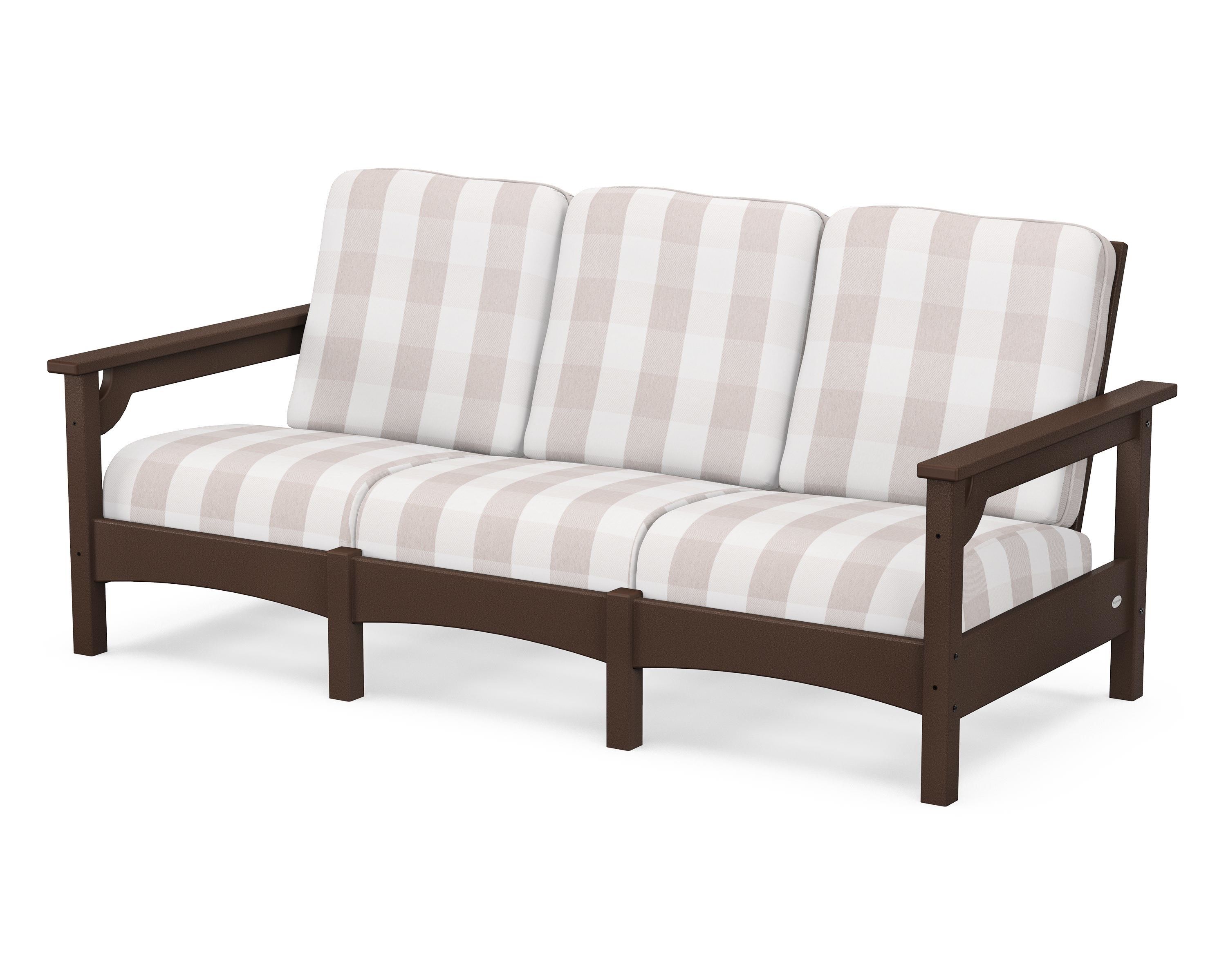 POLYWOOD® Club Sofa in Mahogany / Buffalo Plaid Dune Burlap