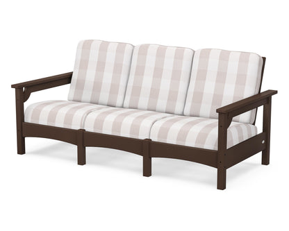 POLYWOOD® Club Sofa in Mahogany / Buffalo Plaid Dune Burlap