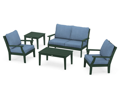 POLYWOOD® Braxton 5-Piece Deep Seating Set in Green / Sky Blue