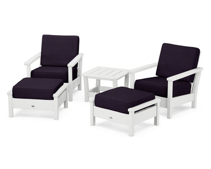 POLYWOOD® Harbour 5-Piece Deep Seating Chair Set in White / Navy Linen