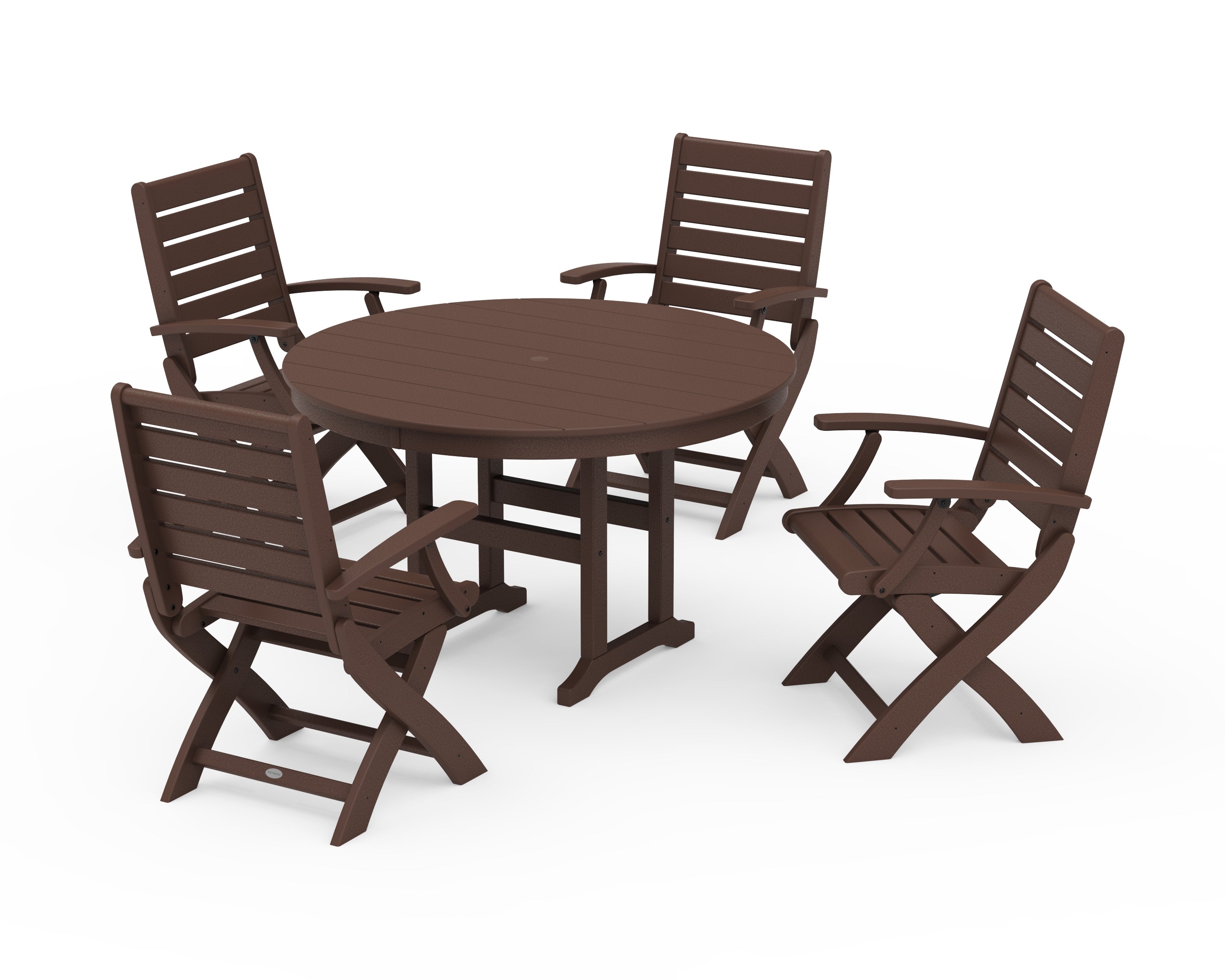 POLYWOOD® Signature Folding Chair 5-Piece Round Farmhouse Dining Set in Mahogany
