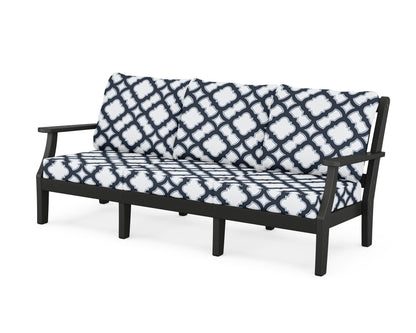 Martha Stewart by POLYWOOD® Chinoiserie Deep Seating Sofa in Black / Trellis Marine Indigo