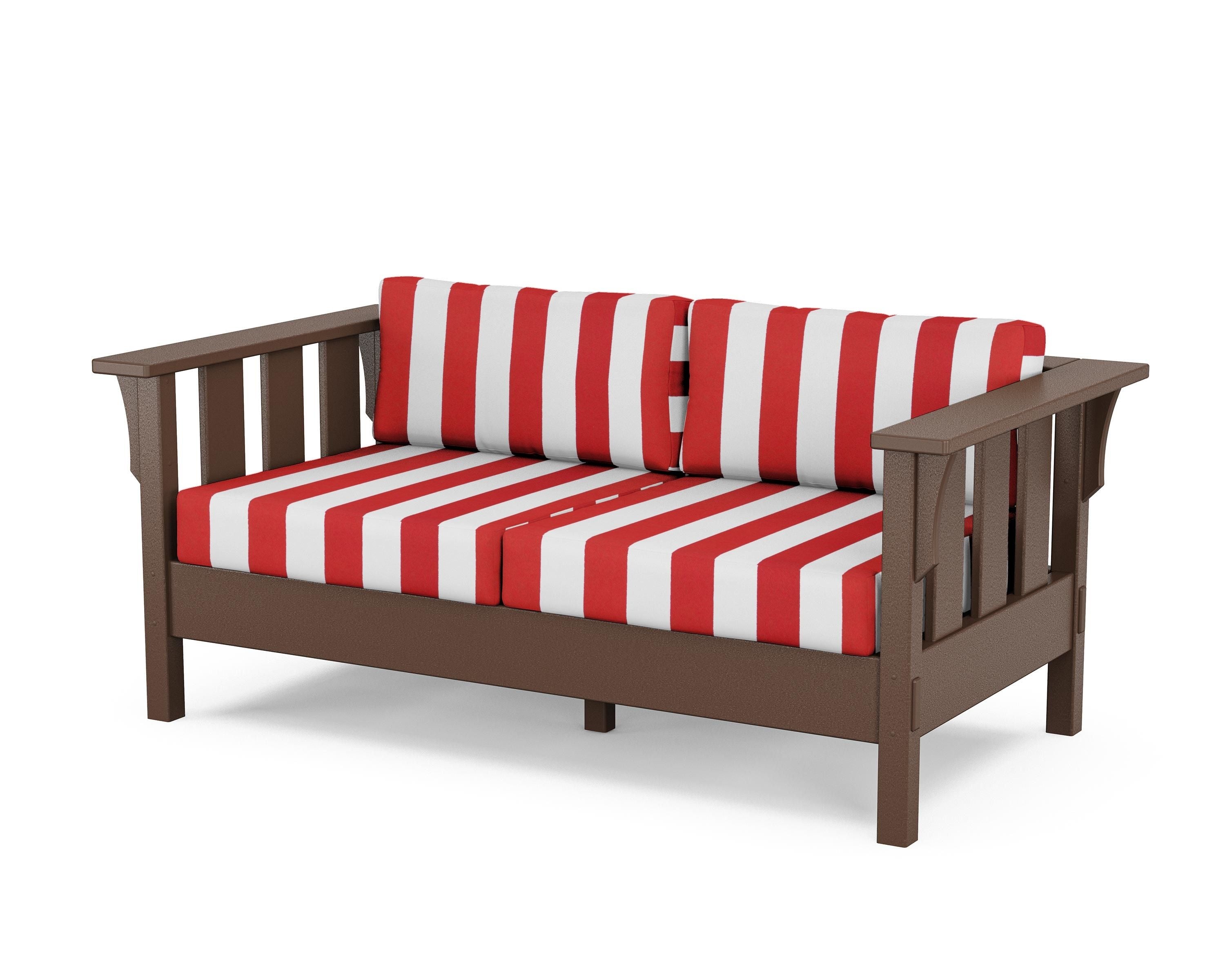 Martha Stewart by POLYWOOD® Acadia Deep Seating Loveseat in Mahogany / Cabana Stripe Crimson