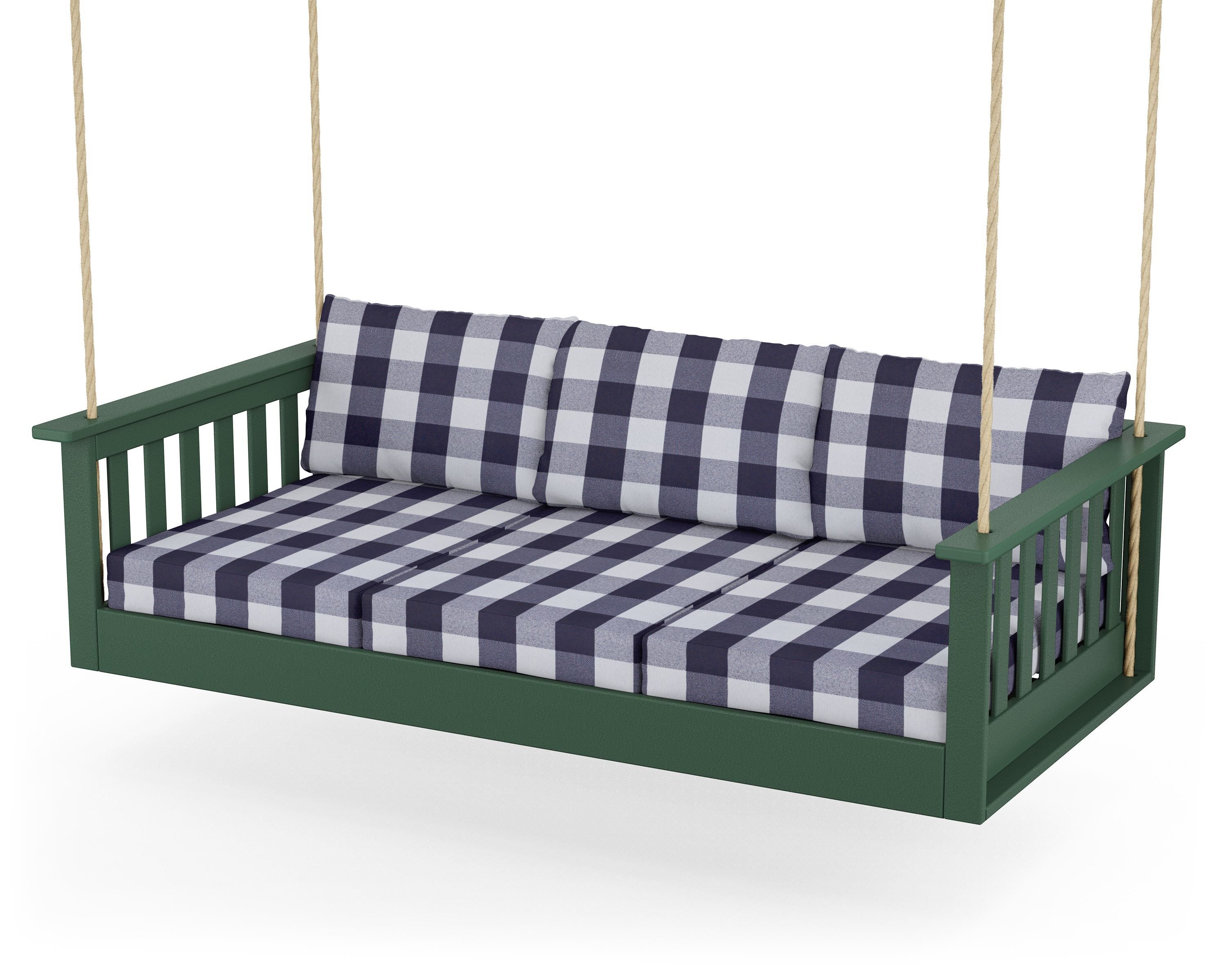 POLYWOOD® Vineyard Daybed Swing in Green / Buffalo Plaid Navy