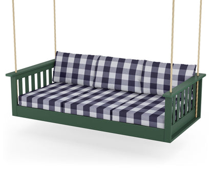 POLYWOOD® Vineyard Daybed Swing in Green / Buffalo Plaid Navy