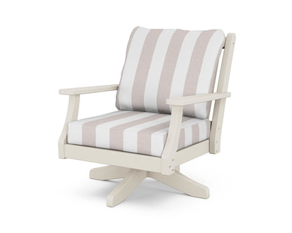 Country Living Wovendale Deep Seating Swivel Chair in Sand / Cabana Stripe Dune Burlap
