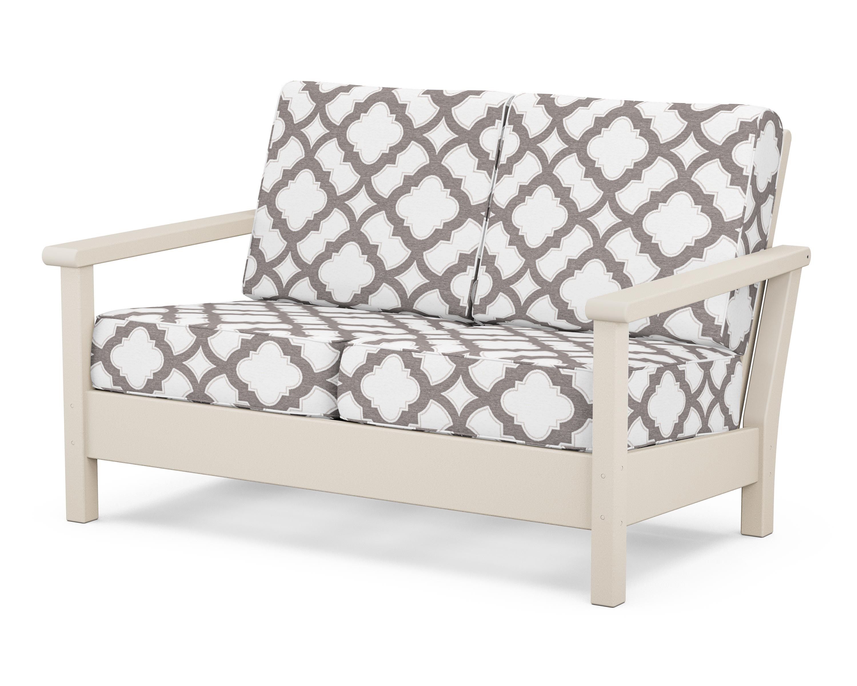 POLYWOOD® Harbour Deep Seating Loveseat in Sand / Trellis Grey Mist