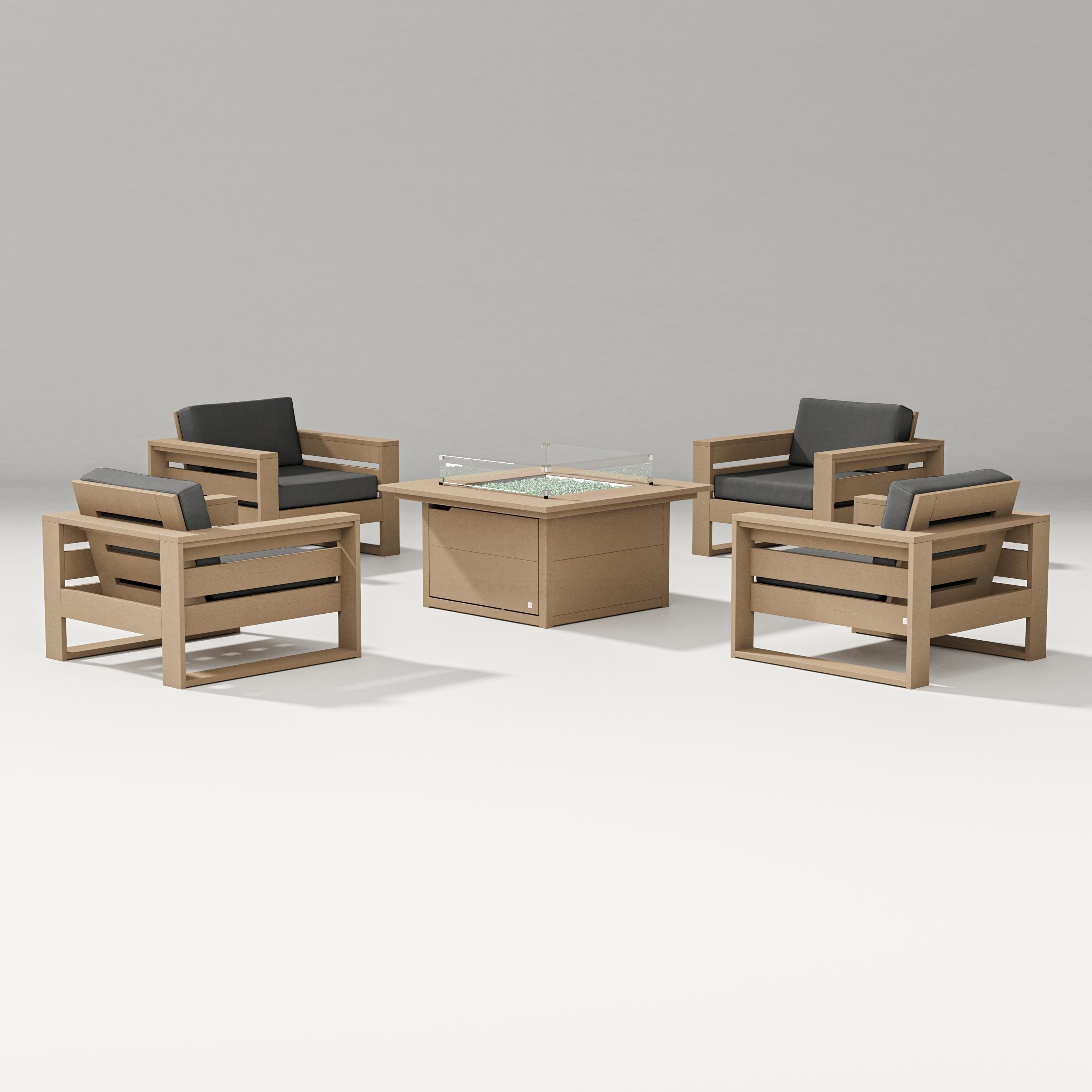 PW Designer Series Latitude 5-Piece Lounge Fire Table Set in Vintage Sahara / Spectrum Carbon