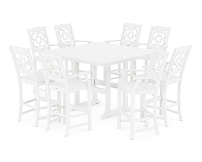 Martha Stewart by POLYWOOD® Chinoiserie 9-Piece Square Farmhouse Bar Set with Trestle Legs in White