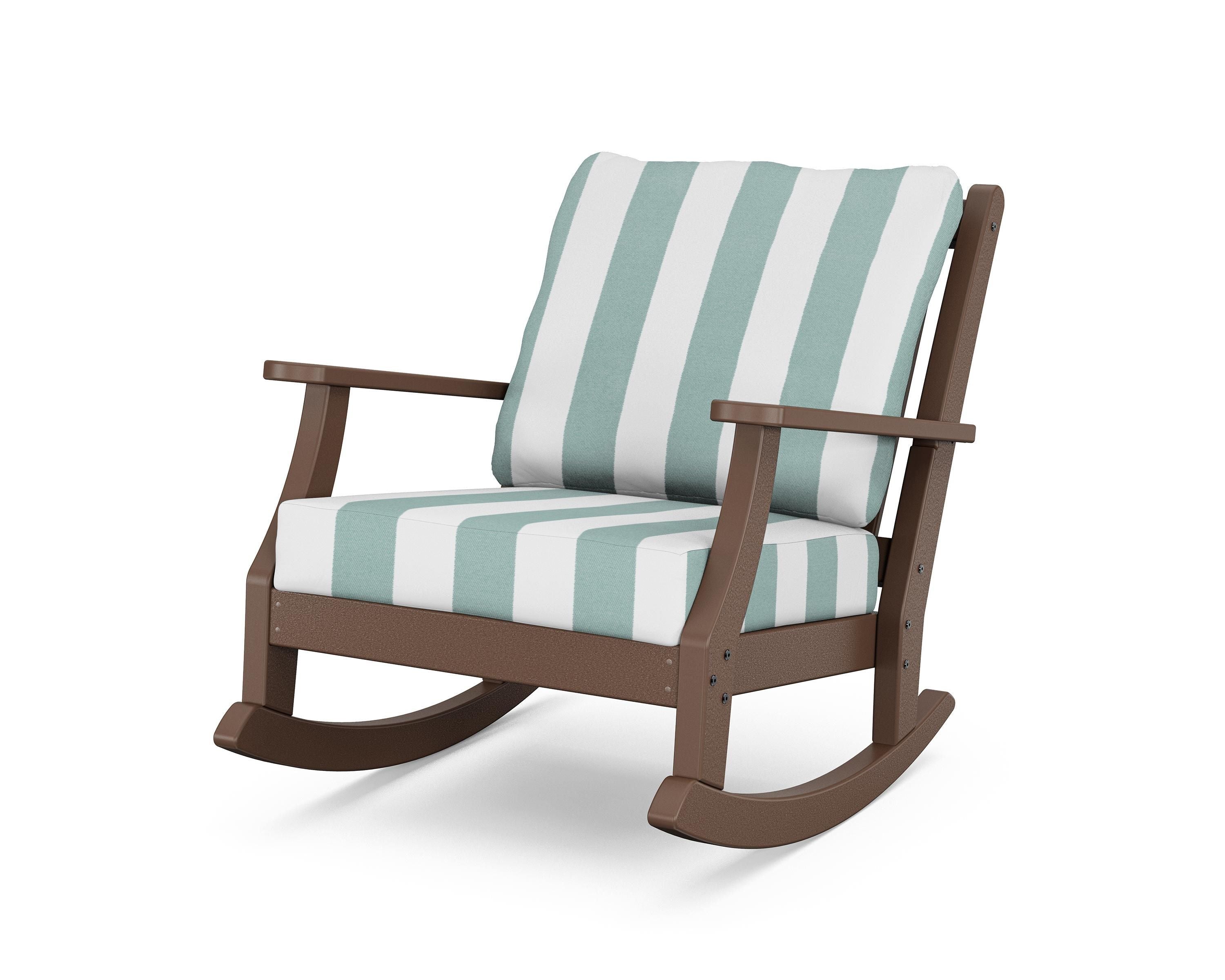 Country Living Wovendale Deep Seating Rocking Chair in Mahogany / Cabana Stripe Glacier Spa