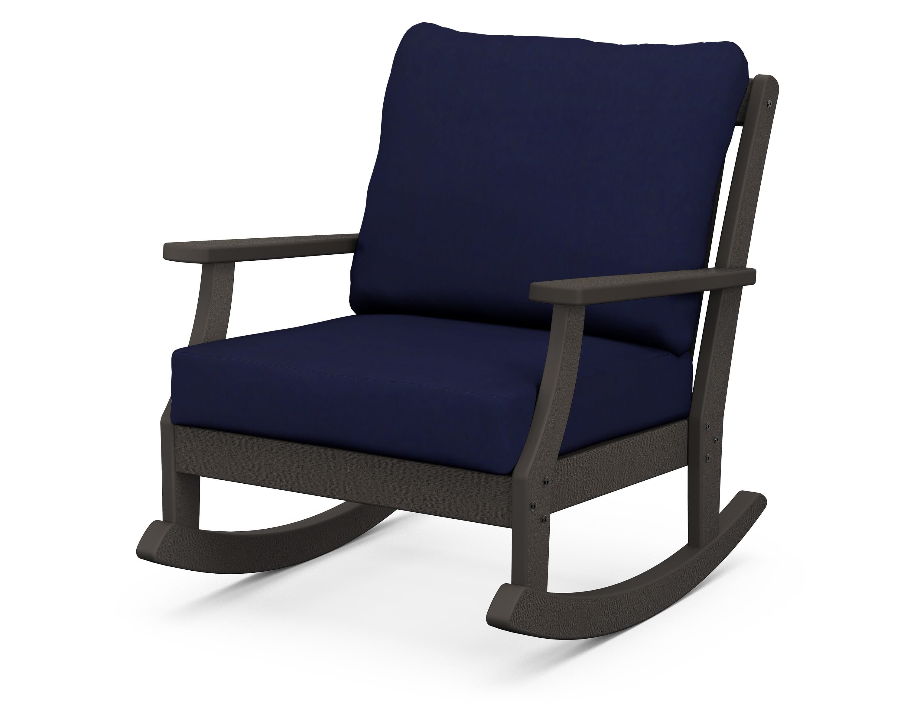 POLYWOOD® Braxton Deep Seating Rocking Chair in Vintage Coffee / Navy